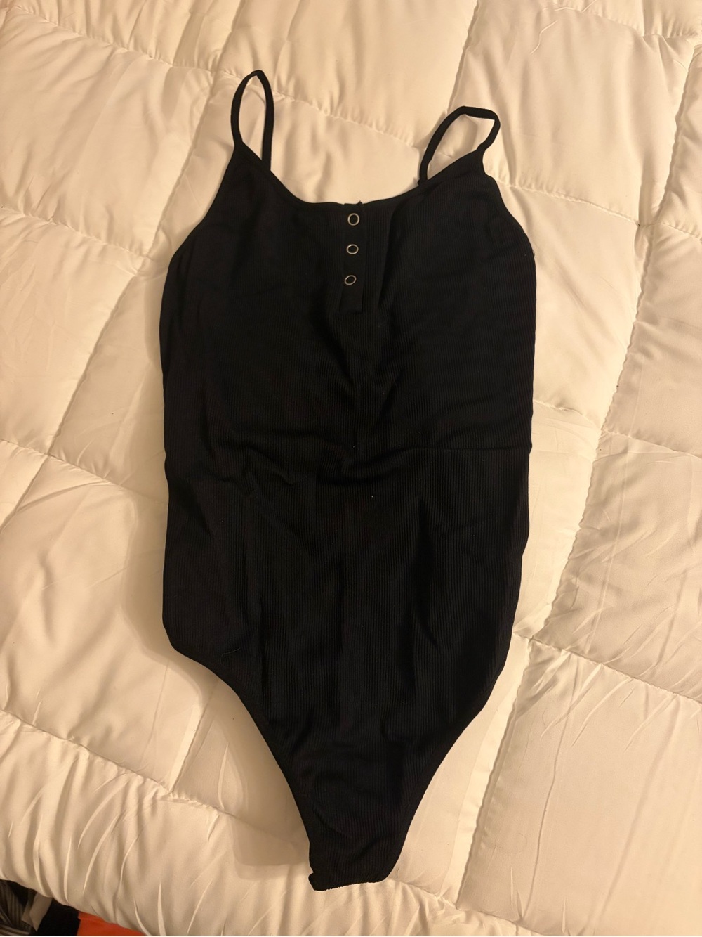 Forever 21 Black Ribbed Button-Front Bodysuit